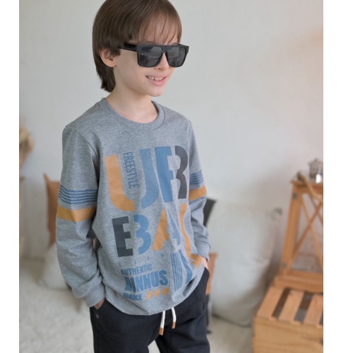 Blusa manga longa cinza mescla
