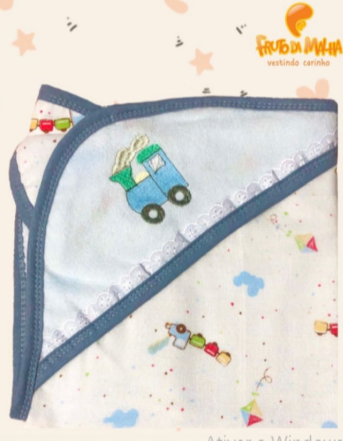 TOALHA ESPONJA C/ FORRO ESTAMPADO C/CAPUZ 4112 MAS C E FEM FRUTO DA MALHA 