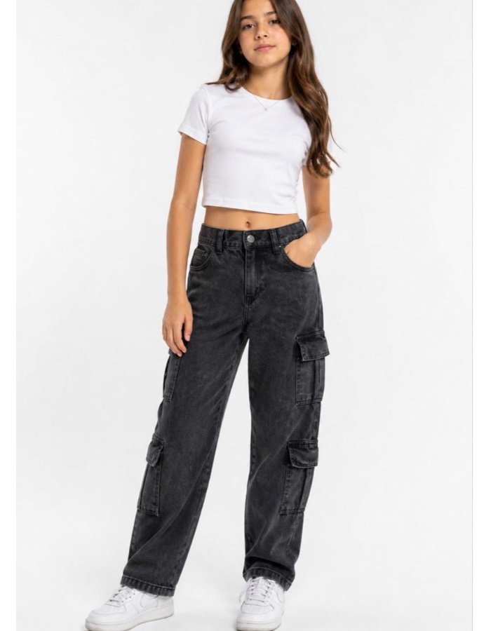 Calça cargo grafite 4 bolsos retos laterais 