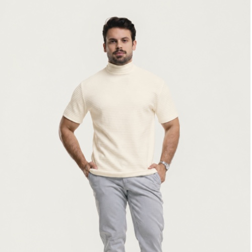 CAMISA CURTA CANELADA TEXTURE GOLA ALTA 