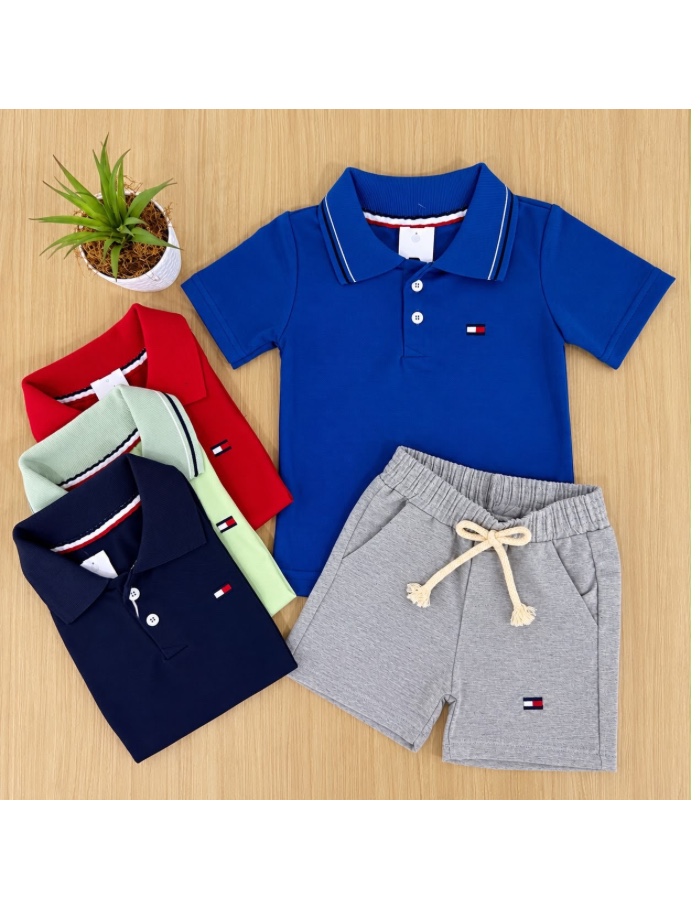 Conjunto gola polo tommy short linhão 