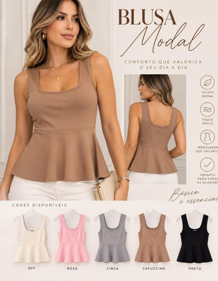 BLUSA MODAL FRIO IMPORTADA PEPLUM