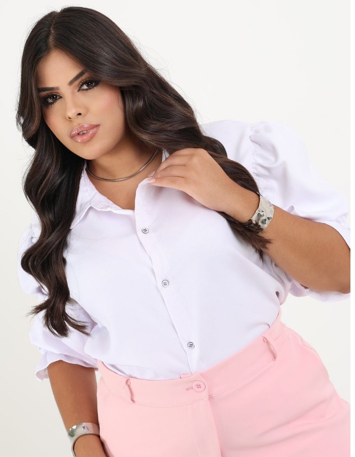 Blusa manga princesa 3/4 c/ elastec 