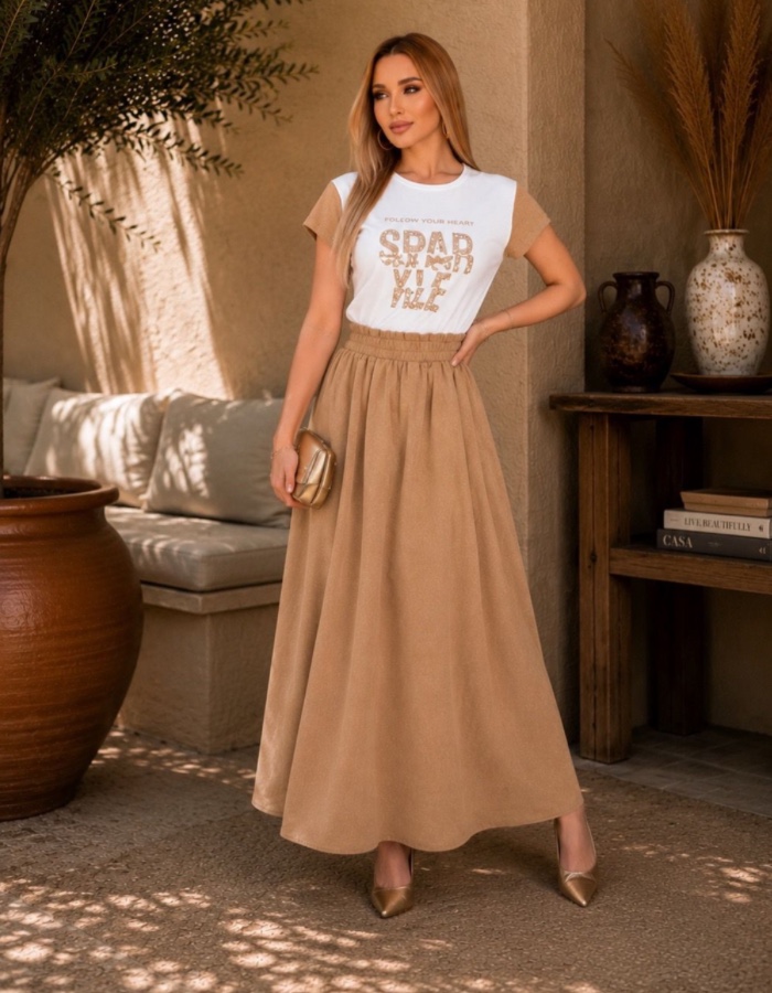 CONJUNTO TEE E SAIA LONGA LISA