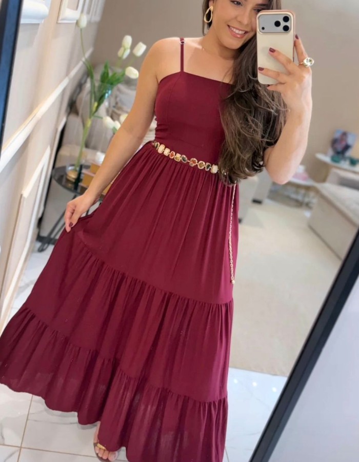 VESTIDO MIDI VISCOLINHO FORRADO