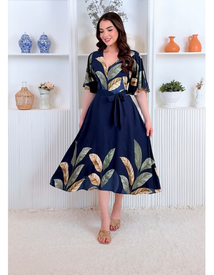 Vestido Midi Manga Flare 