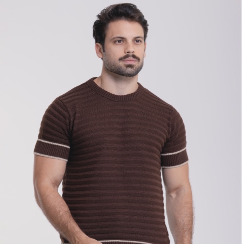 CAMISA TRICÔ GOLA CARECA BARRA LISTRADA 