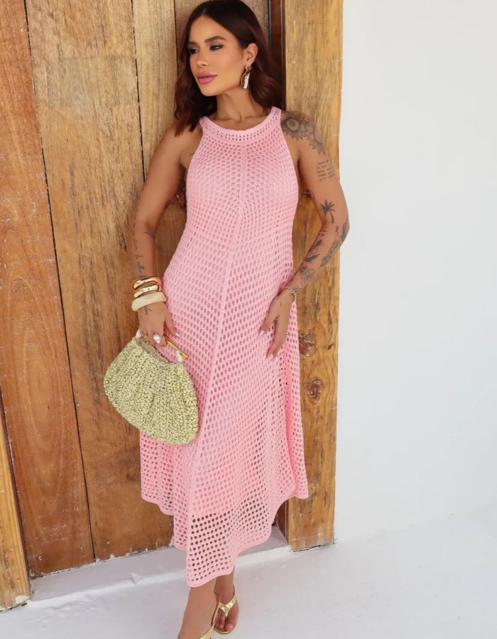 VESTIDO DE PONTAS FORRADO ALTO BRILHO COM BOTÕES