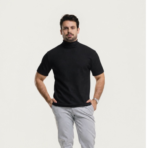 CAMISA CURTA CANELADA TEXTURE GOLA ALTA 