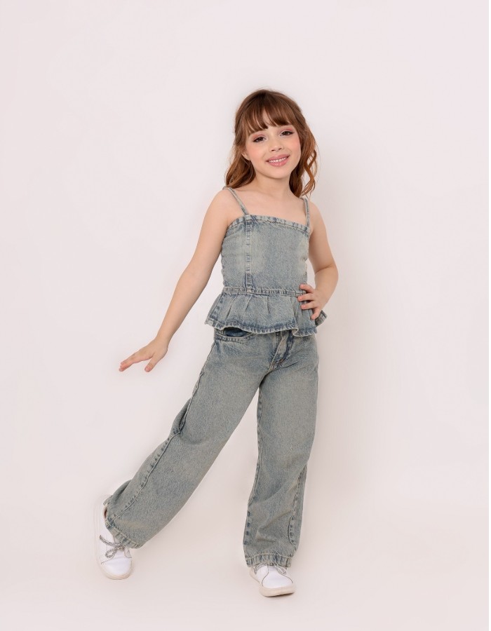 CONJUNTO JEANS INFANTIL (LAVADO SUJINHO) DESGRADEADO