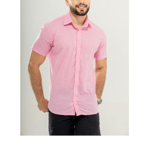 Camisa manga curta linho gola tradicional