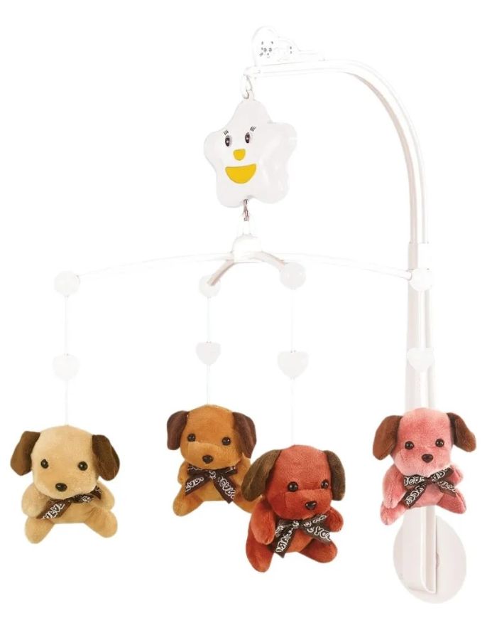 Mobile musical pelúcia cachorrinhos   com 4 peças 