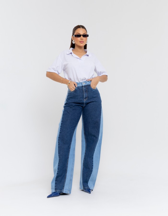 calça wid leg bicolor 100%