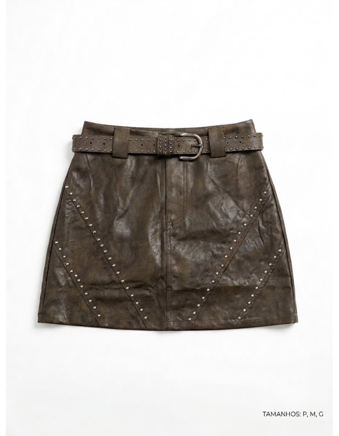 Shorts saia couro 