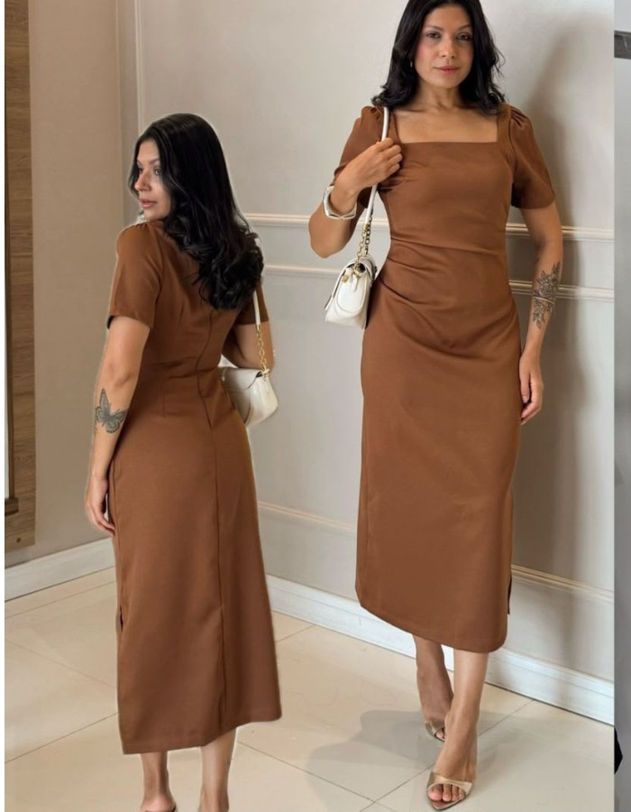 VESTIDO MIDI ALFAIATARIA C/ MANGA