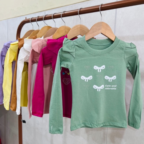 T-shirt Manga Longa em Malha fio 30.1 Penteado