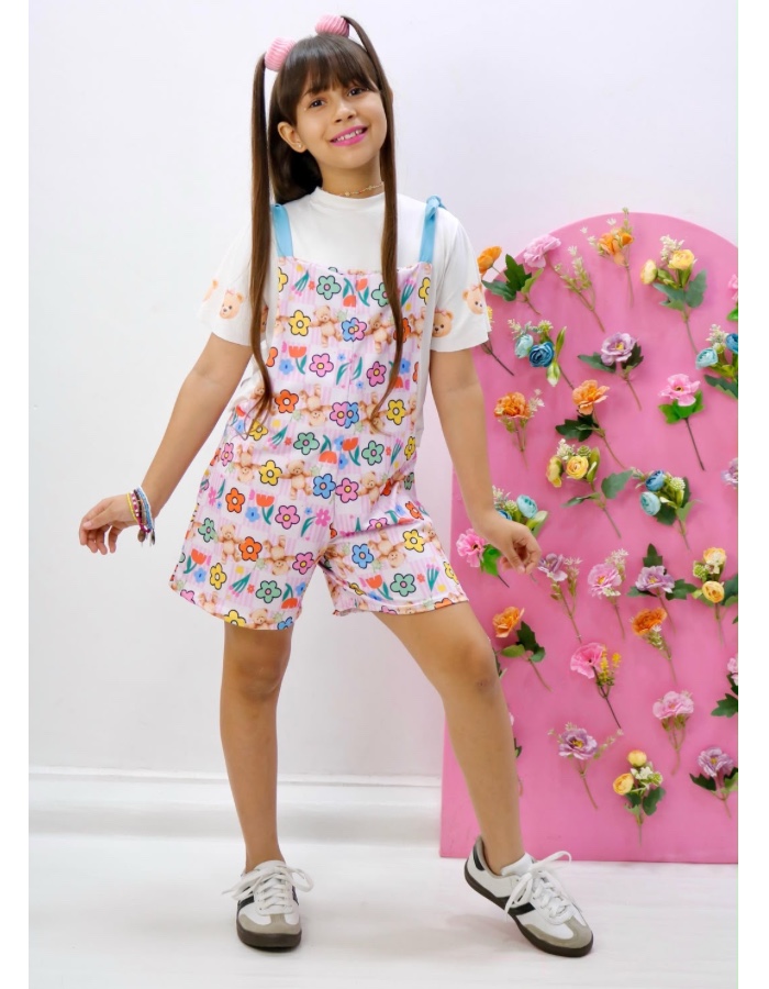 Jardineira ursinha + blusa 