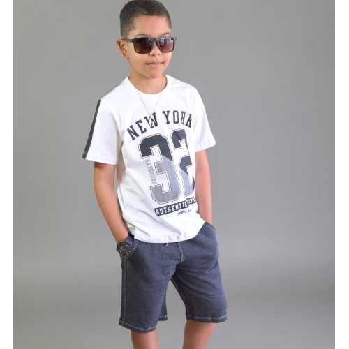Conjunto: estampada off+ bermuda preto PA 
