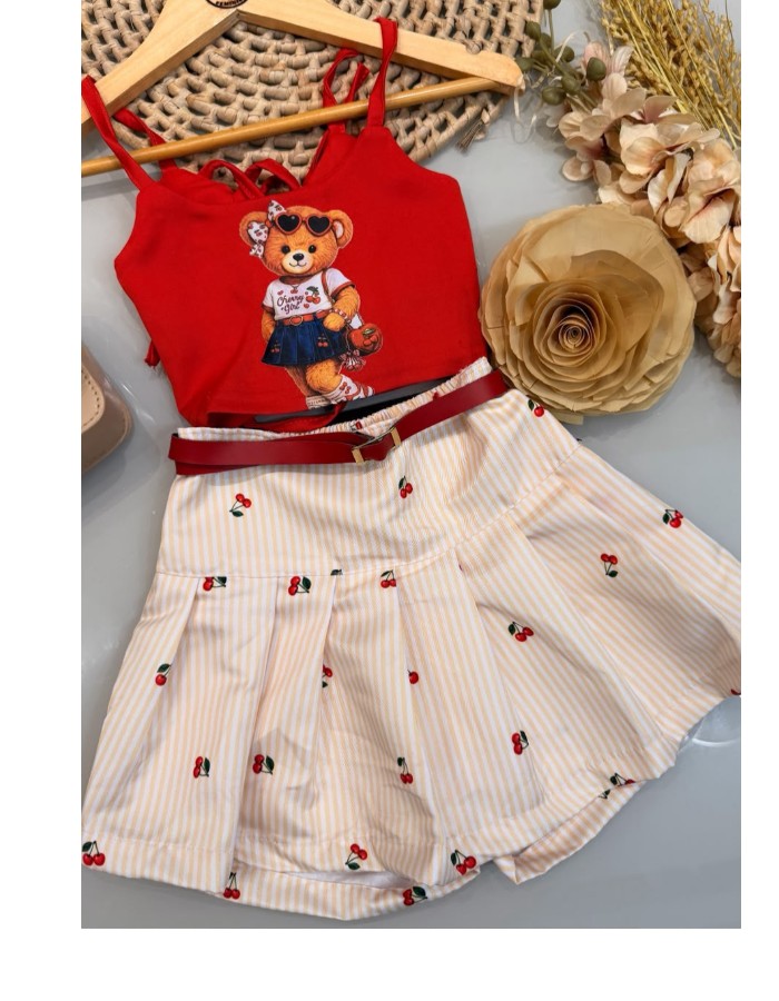 Conjunto ursinha cereja  Alfaiataria premium 