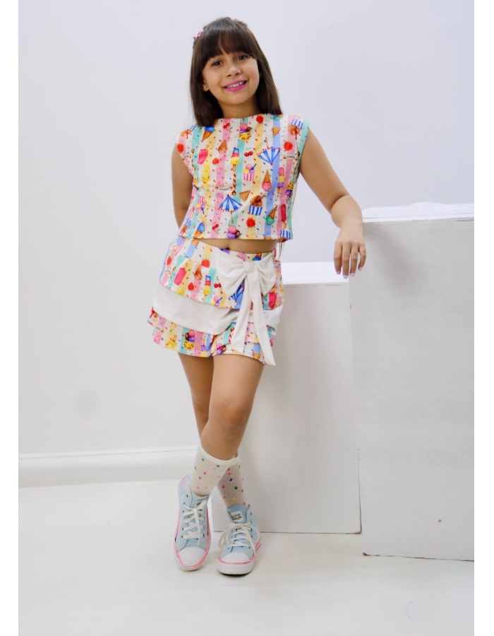 Conjunto short saia com laço 