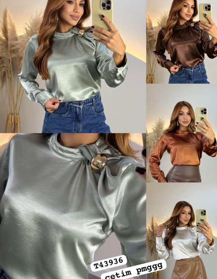 BLUSA MANGA LONGA DE CETIM 