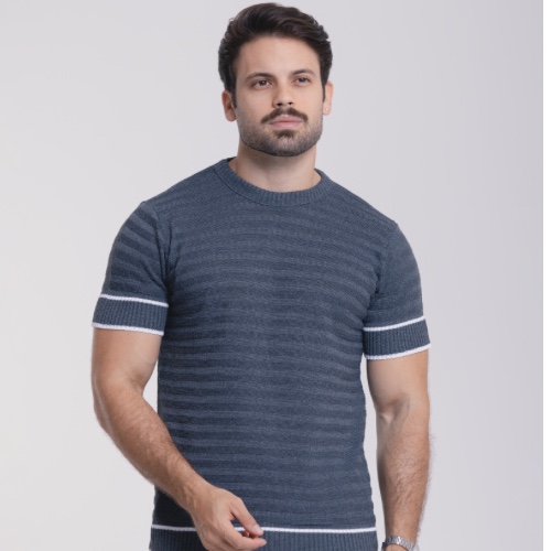 CAMISA TRICÔ GOLA CARECA BARRA LISTRADA 