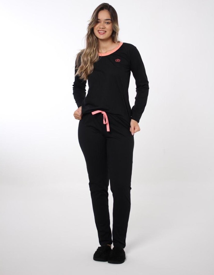 PIJAMA MANGA L0NGA PRETO 