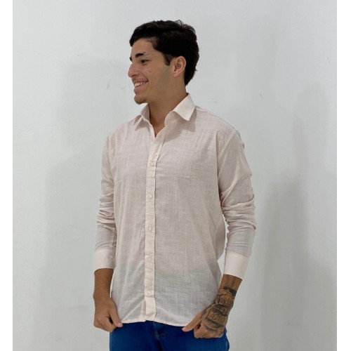 Camisa manga longa linho gola tradicional 