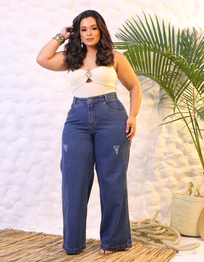 WIDE LEG PLUS SIZE DET LAZER 