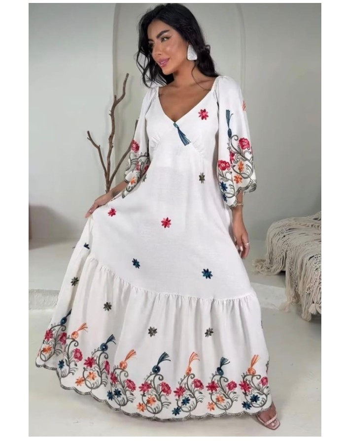 VESTIDO EM LINHO COM MAMNGA