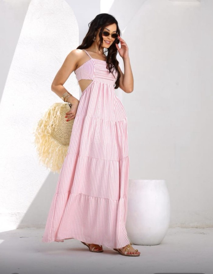 VESTIDO LISTRA CREPE FORRADO 