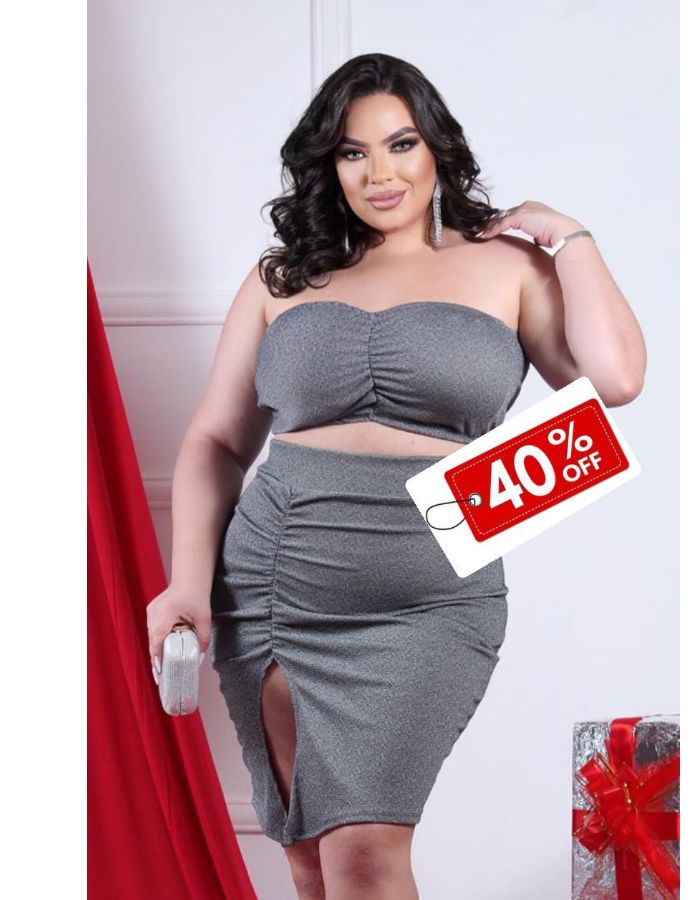 Conj. top + saia midi lurex disponivel só na cor da foto
