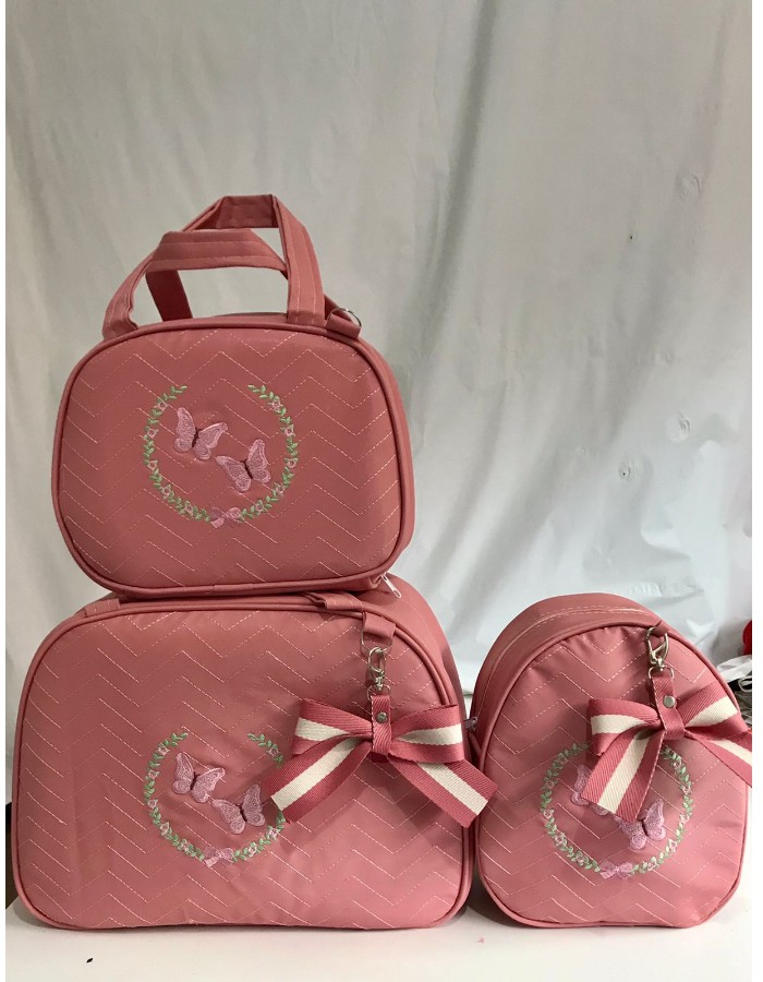 CONJUNTO BOLSA 3 PEÇAS BORDADA