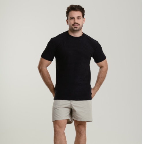 CAMISA CURTA CANELADA TEXTURE GOLA MÉDIA 