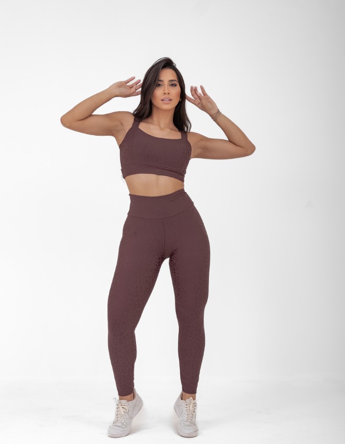 CONJUNTO CALÇA JACQUARD ONÇA COM TOP DE ALÇA LARGA