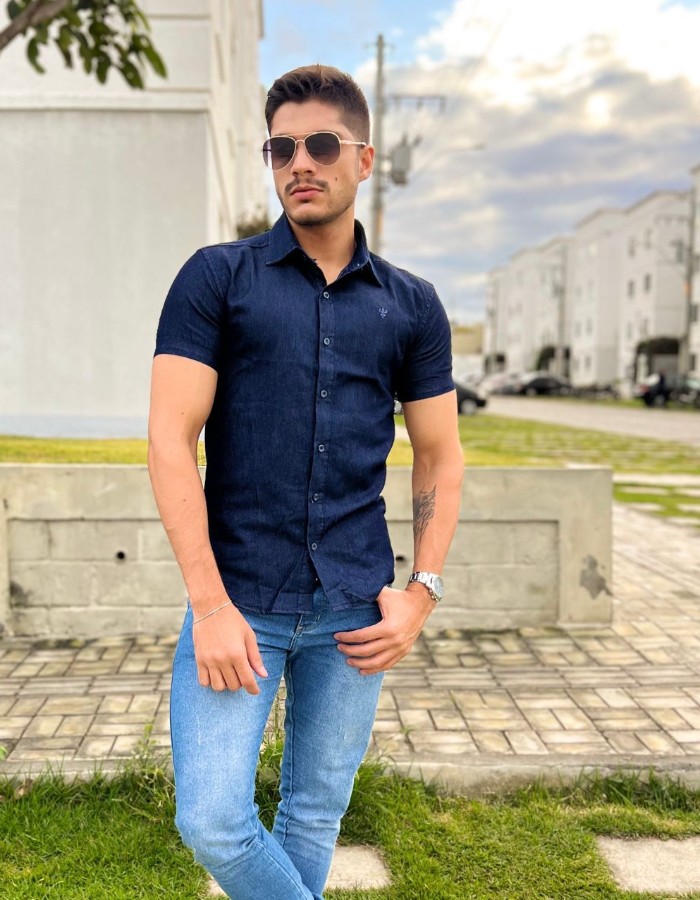 Manga curta Jeans Gola tradicional