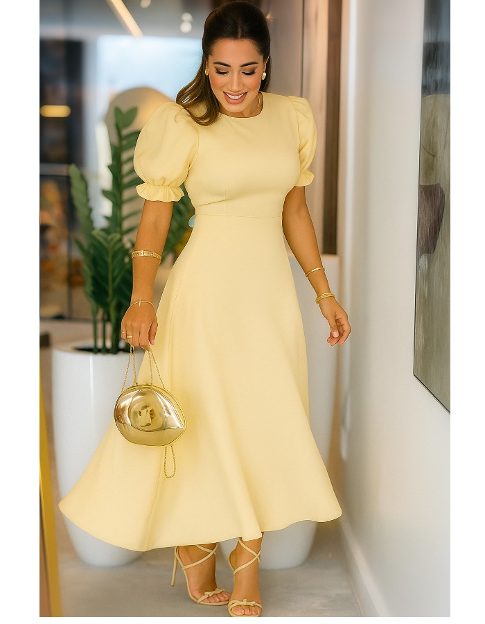 VESTIDO MIDI ALFAIATARIA C/ MANGA PRINCESA