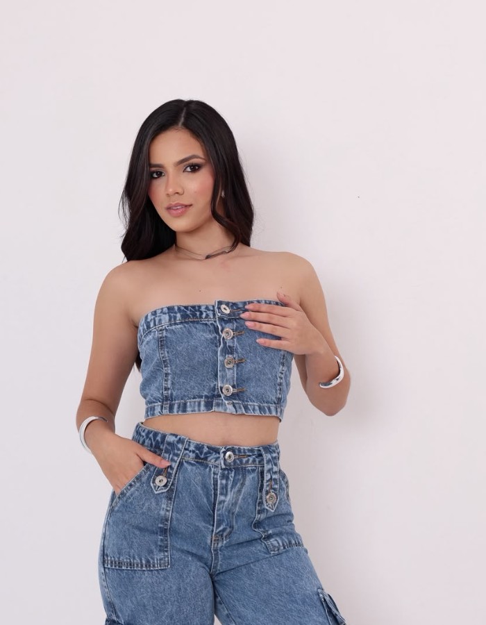 CROPPED JEANS COM BOTÕES DESGRADEADO 