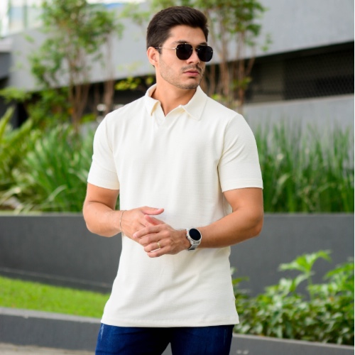 CAMISA GOLA V POLIAMIDA TEXTURIZADA 