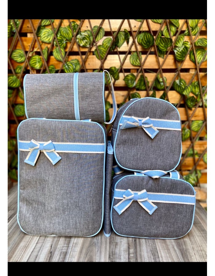 CONJUNTO BOLSA MALA 5 PEÇAS JEANS