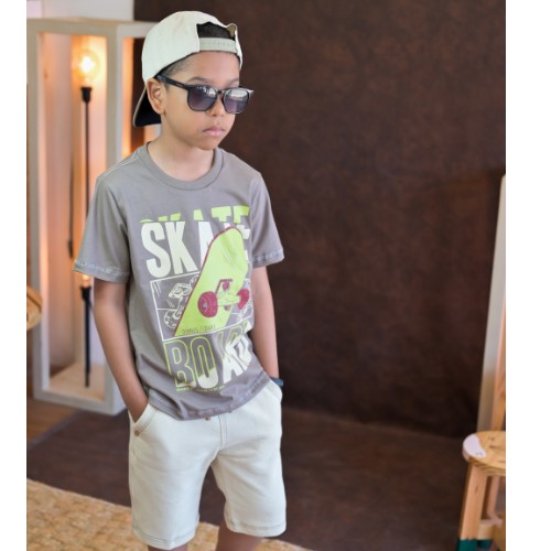 estampada skate+ bermuda bege