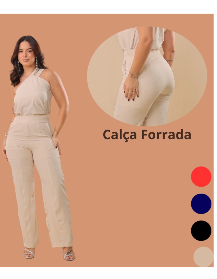 Conjunto Vivia  Calça Forrada E Blusa Alça Única
