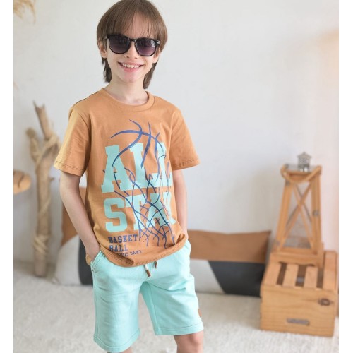 Conjunto: estampada + bermuda verde água 