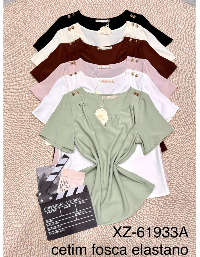 BLUSA DE CETIM C/ ELASTANO C/ DETALHE NO OMBRO 