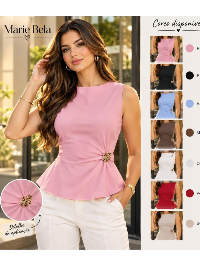 BLUSA TRICOLINE ELASTANO C/ BROCHE