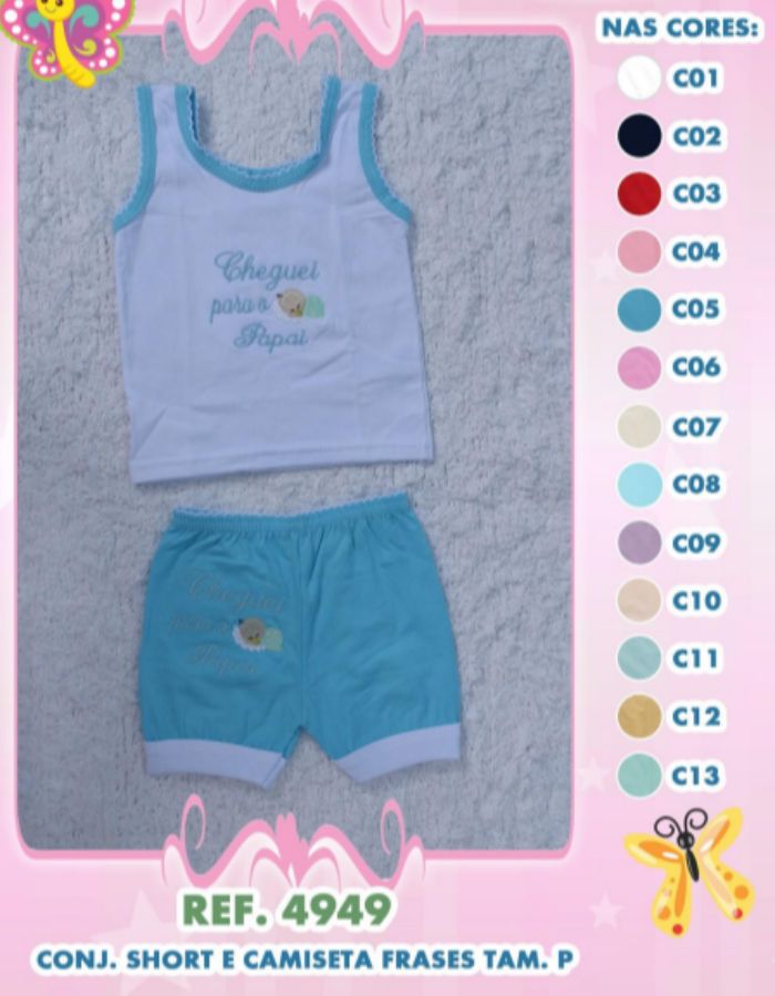CONJUNTO SHORT E CAMISETA FRASES BORDADA 4949 RUANYTHA BABY