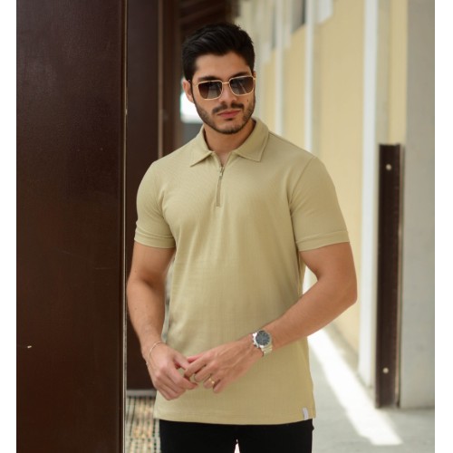 Camisa gola polo zíper tratorizado