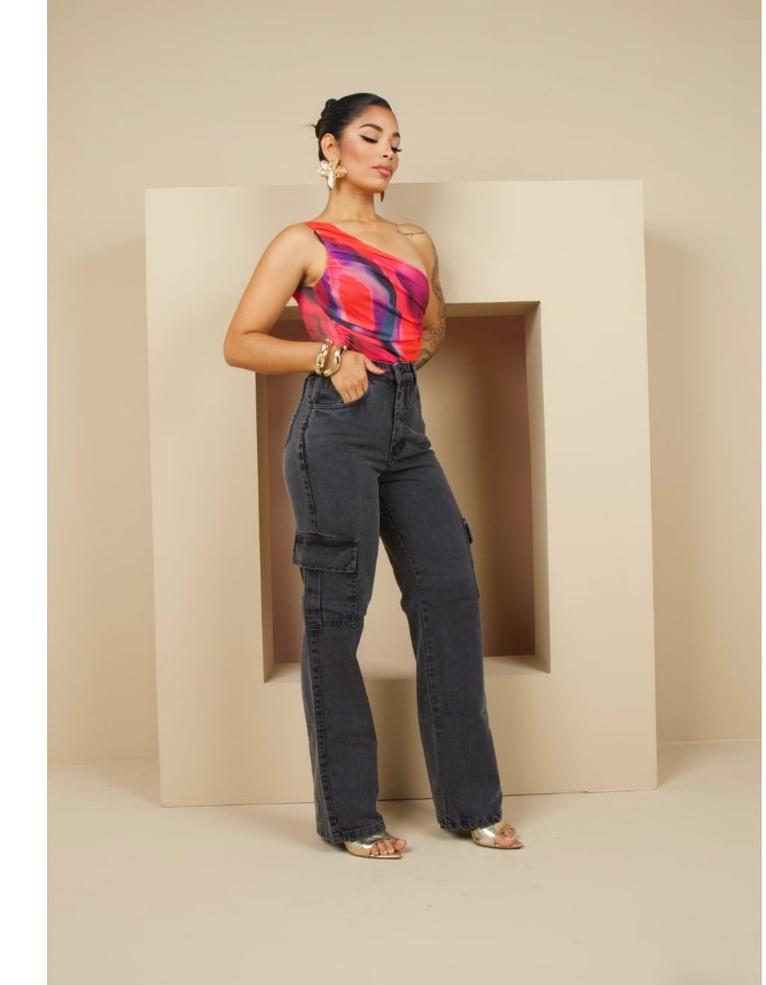 CALÇA  CARGO PRETA MARMORIZADA