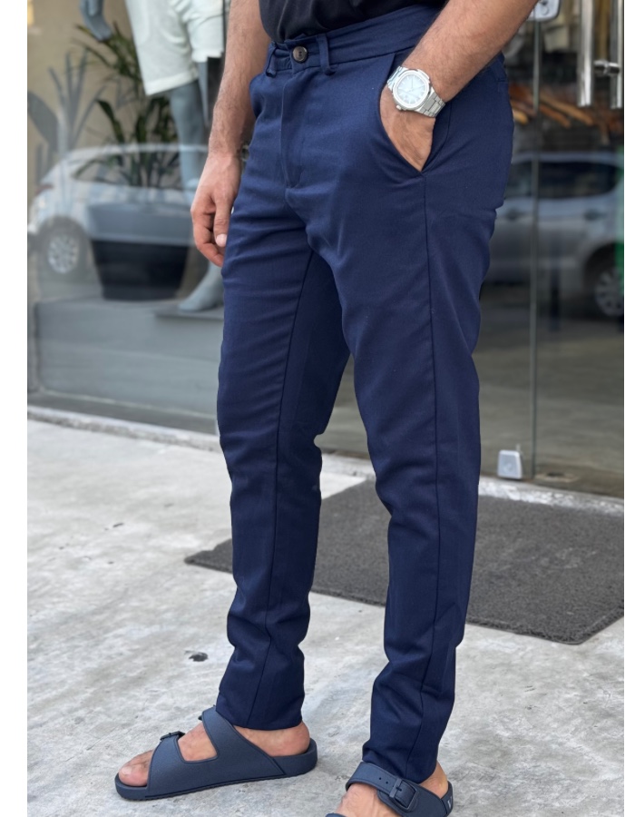 CALÇA SARJA ACETINADO AZUL MARINHO