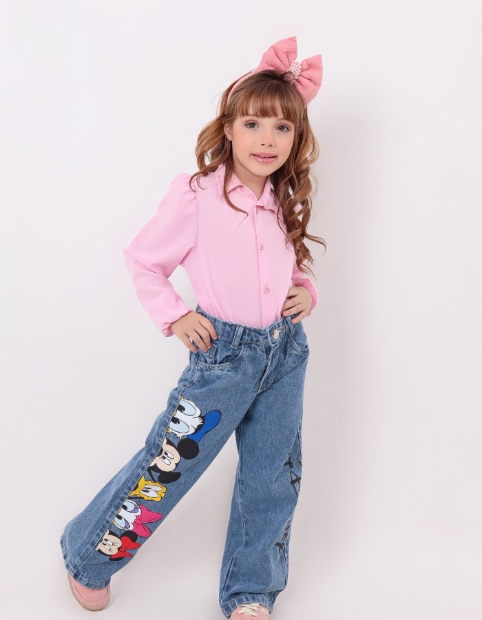 CALÇA JEANS INFANTIL MICKEY COLORIDO 